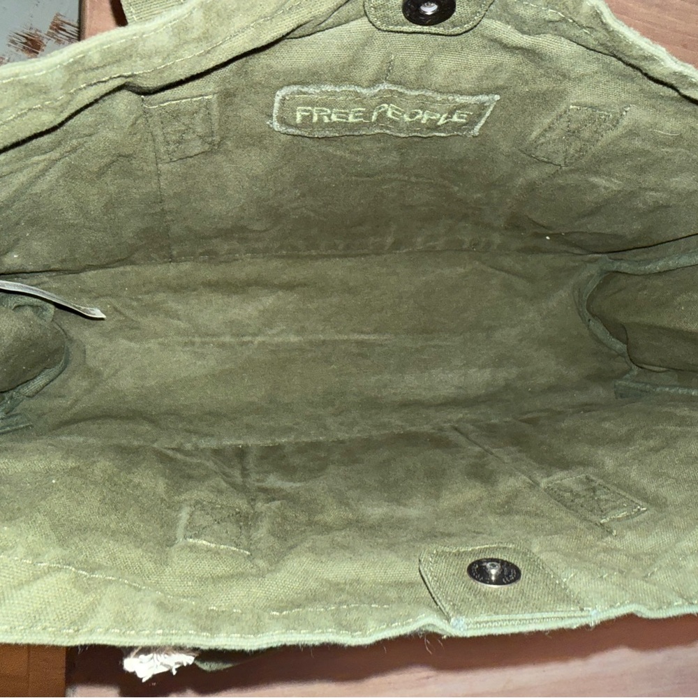 Free People Olive Green Patchwork Duffel Bag with Embroidered Patches - Picture 6 of 6
